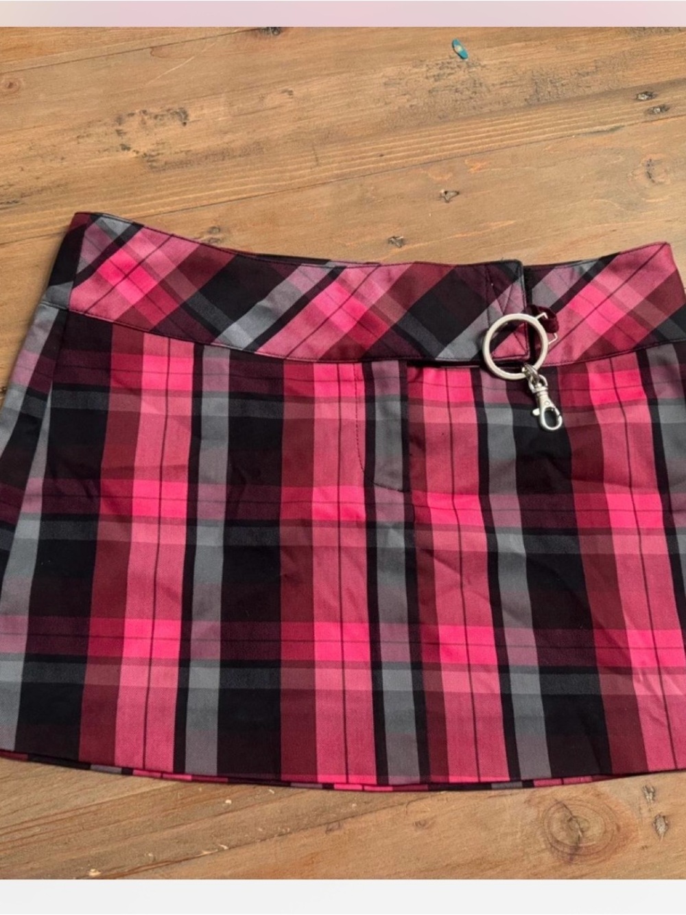 Wet Seal Pink Plaid Mini Skirt with Ring Detail